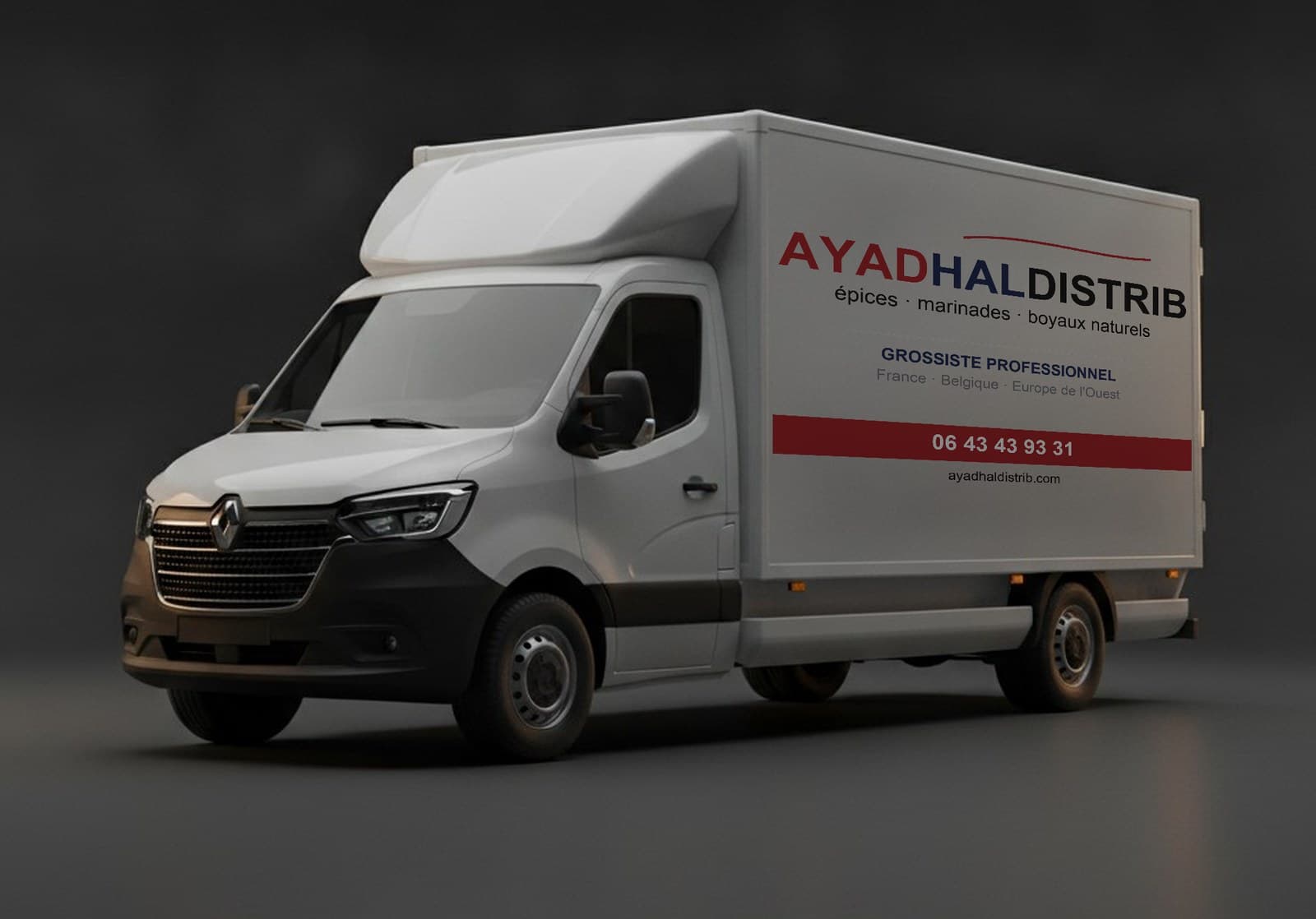 Camion de livraison AYAD HAL DISTRIB floqué : épices, marinades et boyaux naturels, France, Belgique et Europe de l'Ouest
