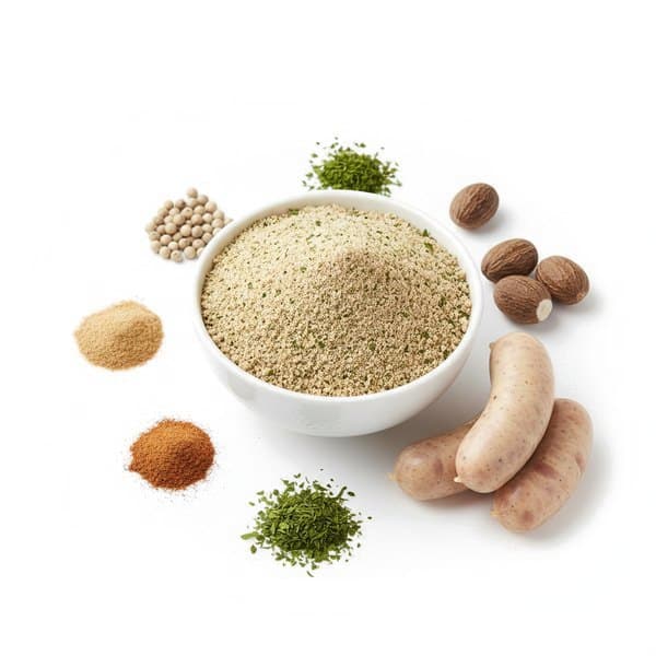 Épices Chipolata : bol de mélange, poivre blanc, persil et chipolatas crues