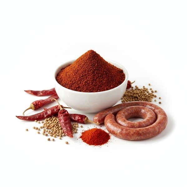 Épices Merguez Super : bol de mélange, piments séchés et coriandre
