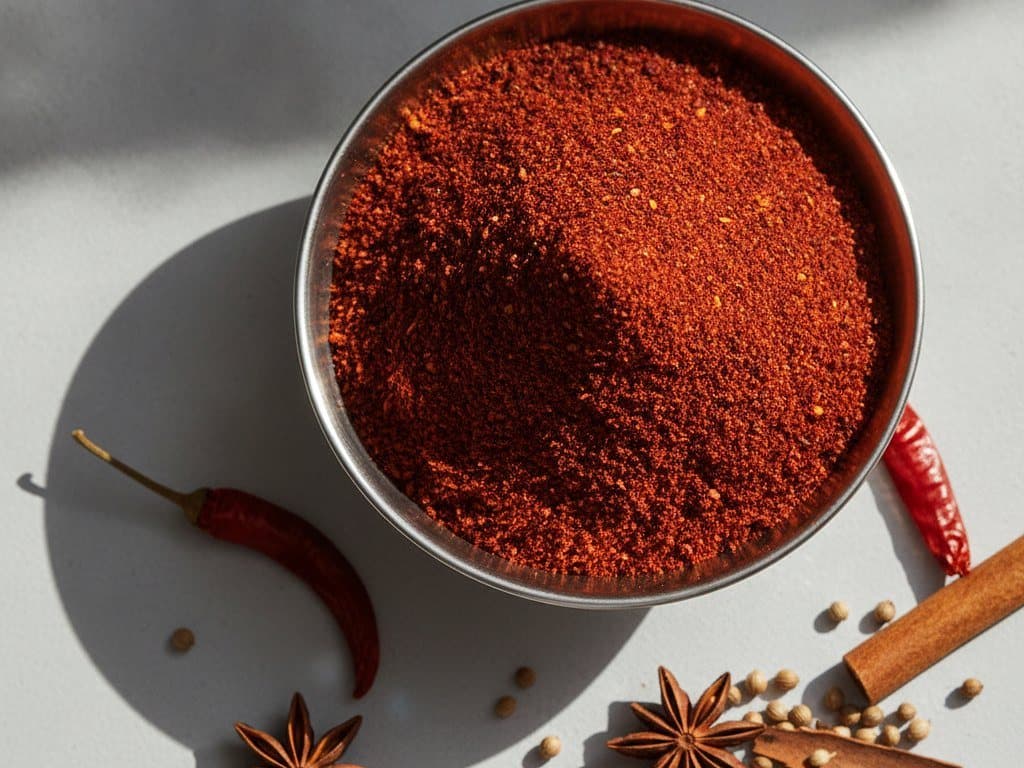 Mélange d'épices à merguez rouge dans un bol inox