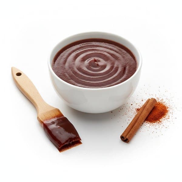 Marinade Barbecue : bol de sauce, pinceau à badigeonner et épices fumées