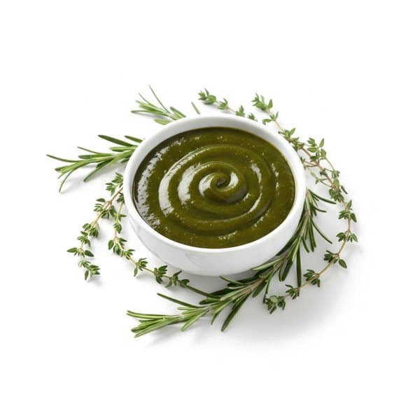 Marinade Thym Romarin : bol de sauce, thym et romarin frais