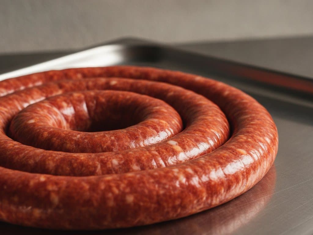 Mélange d'épices à merguez et viande hachée sur un plan de travail de boucherie